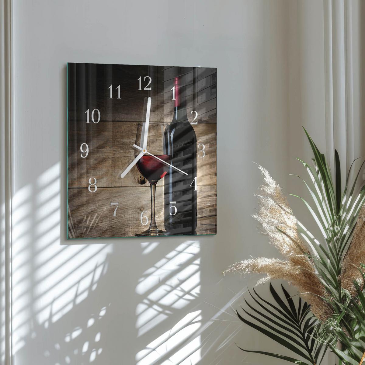 WANDUHR aus Glas 30x30 cm - Wein - Rot, Glas (30/30/0.4cm) - TULUP