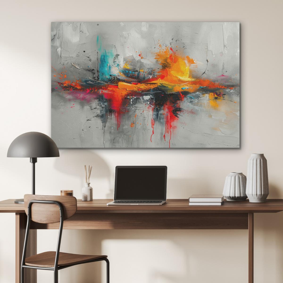 AKUSTIKBILD Moderne Kunst - Orange - Grau - Abstrakt Wandbild Wohnzimmer 100x70 cm - Hellgrau, Kunststoff (100/70/0.9cm) - MuchoWow