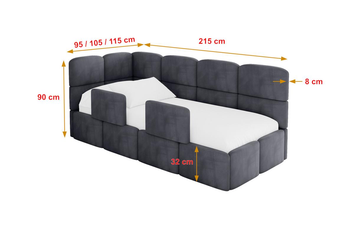 EINZELLBETT Jugendbett mit Bettkasten und Matratze H3/H4, Rechts - KIVY 80x200 Dunkelgrau - Titanfarben, Holzwerkstoff/Textil (80/200cm) - ALTDECOR