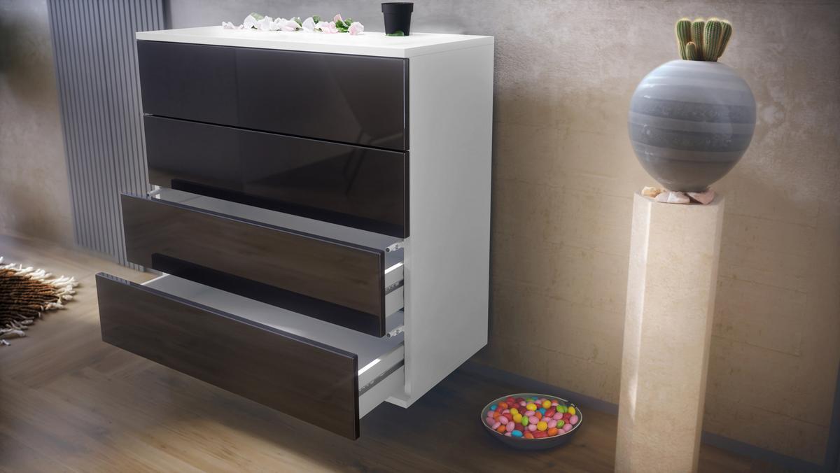 KOMMODE Pavos Bordeaux Hochglanz - Bordeaux, Holzwerkstoff (76/76/35cm) - Vladon