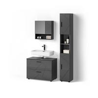 BADMÖBEL-SET Ronco Anthrazit Hochglanz 3 Teile, mit Schubladenschrank und Hochschrank - Schwarz Hochglanz, Holzwerkstoff (80/58/41cm) - Livinity®