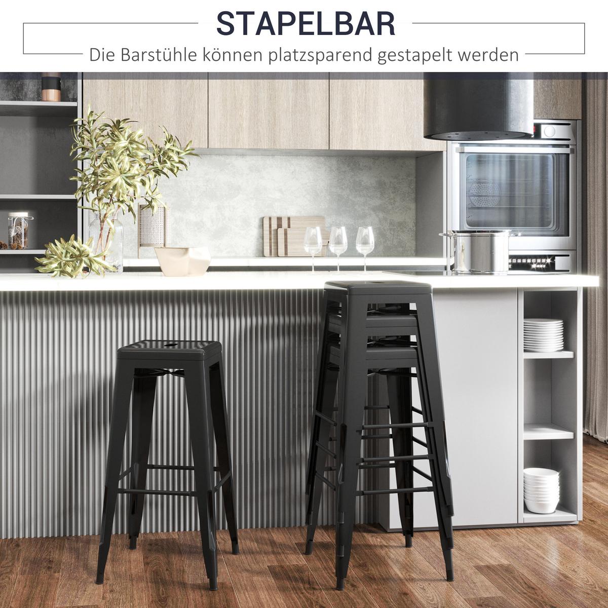 BARHOCKER Metall Schwarz - Schwarz, Metall (43/76/43cm) - HOMCOM