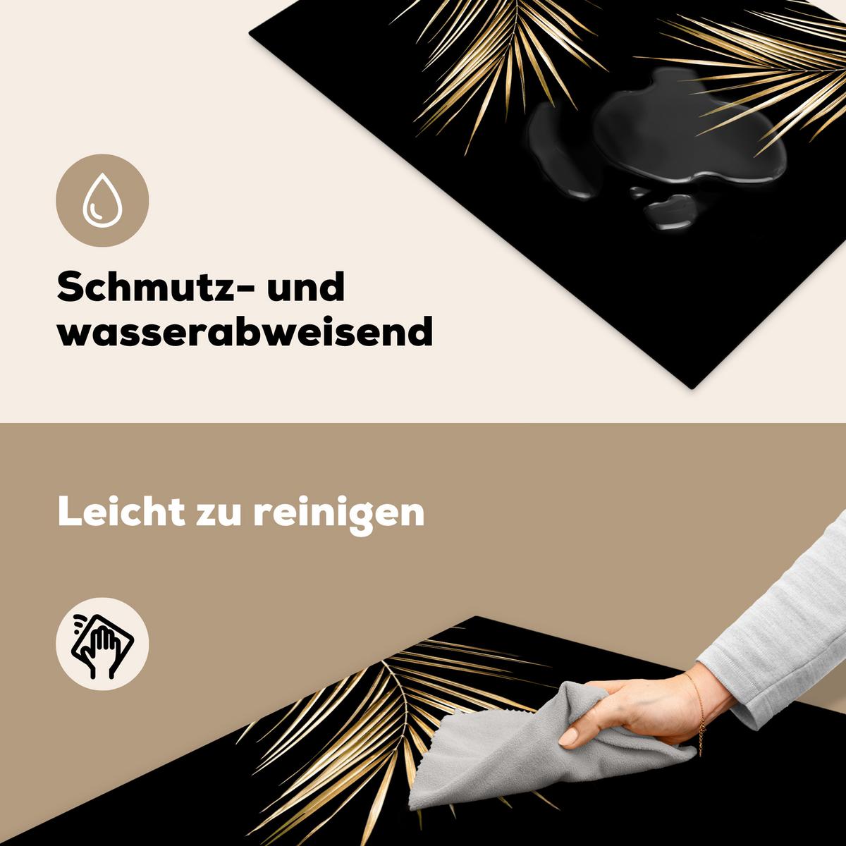 HERDABDECKPLATTE Blätter - Pflanzen - Gold - Schwarz - Luxus Ceranfeldabdeckung 78x52 cm - Goldfarben, Kunststoff (78/52/0.2cm) - MuchoWow