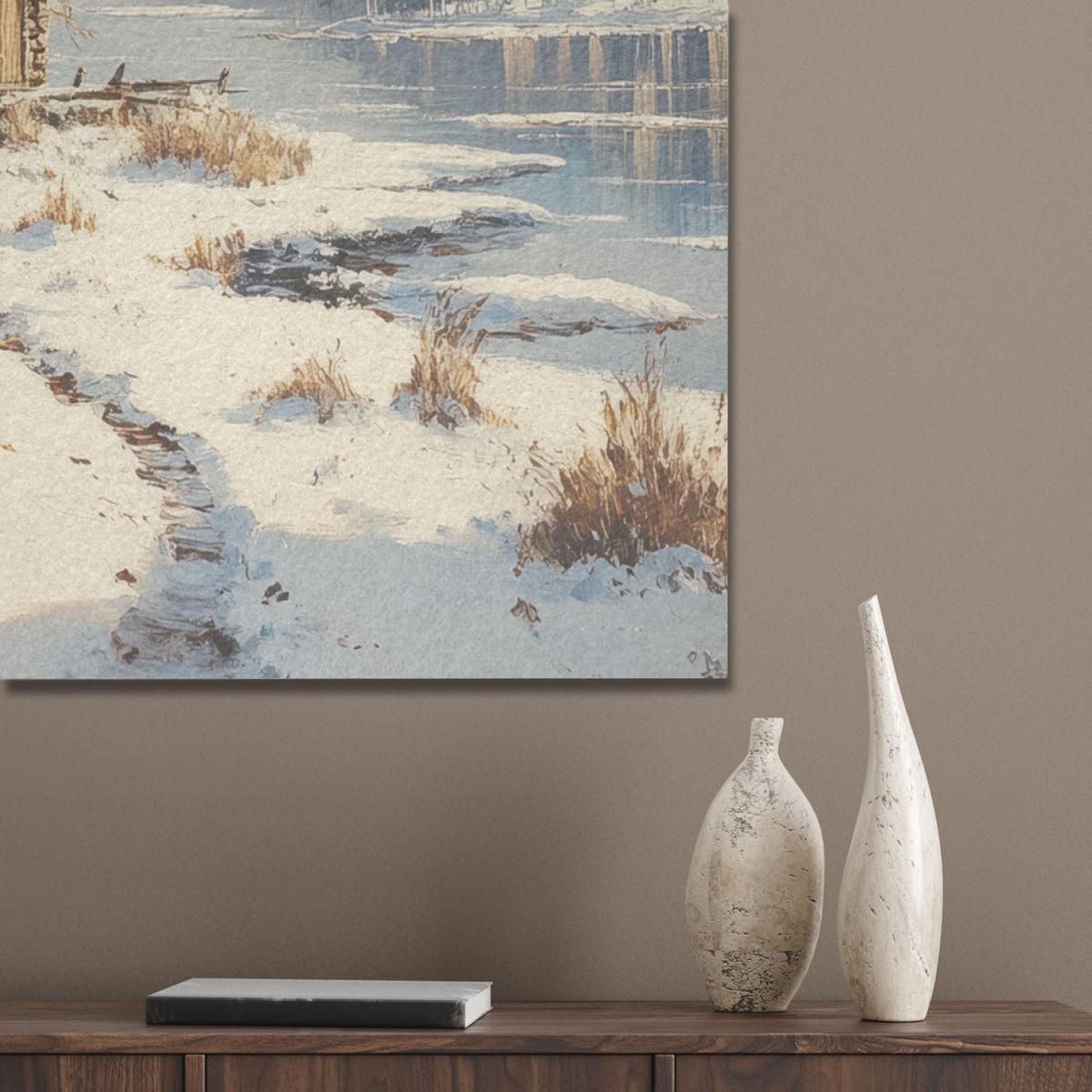 AKUSTIKBILD Winter - Schnee - Zuhause - Natur Wanddeko 70x100 cm - Hellbraun, Kunststoff (70/100/0.9cm) - MuchoWow