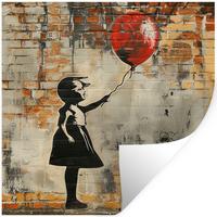 WANDTATTOO Graffiti - Banksy - Mädchen - Straßenkunst 50x50 cm - Sandfarben, Kunststoff (50/50/0.1cm) - MuchoWow