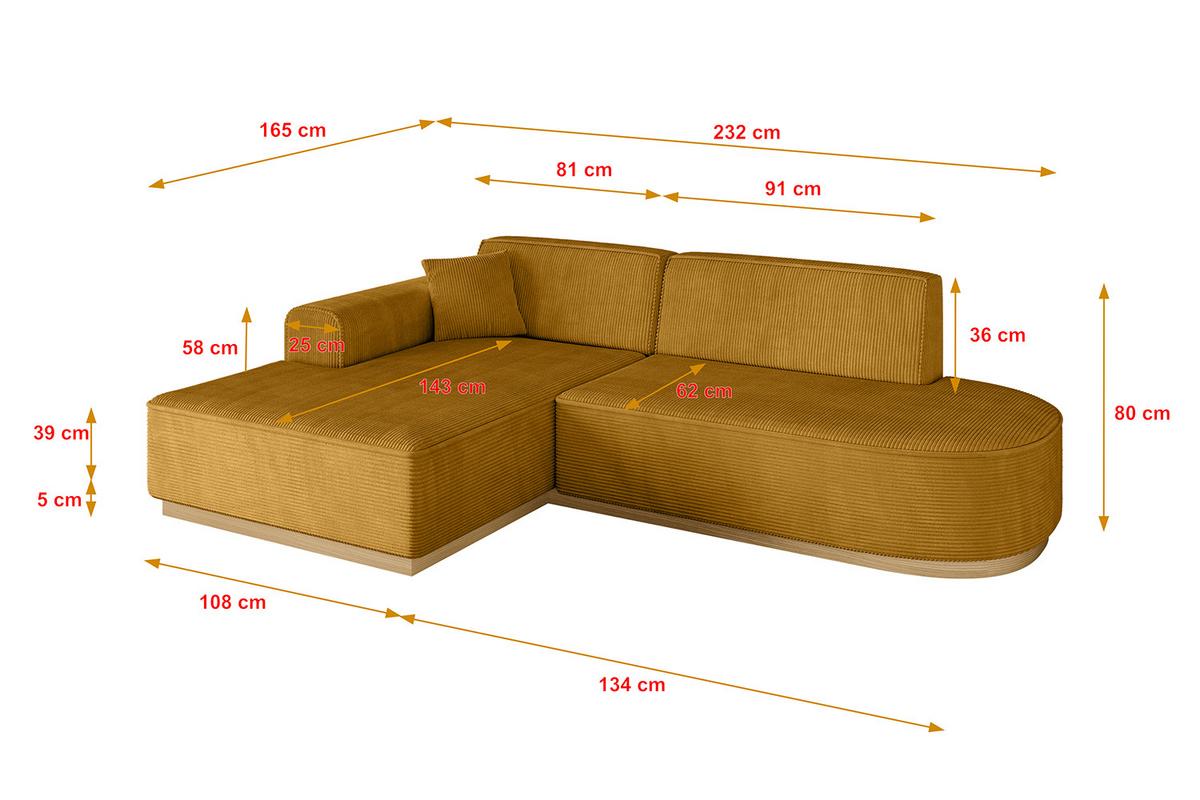 ECKSOFA Ottomane Links IREA-L1-v2 - 232x165x80 cm Senfgelb - Grün, Holzwerkstoff/Textil (232/165cm) - ALTDECOR