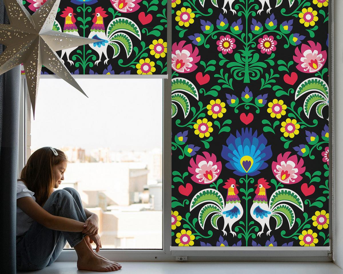 INNENROLLO - Fensterrollo - Rollo - 100x100 cm - Bunte Hähne - Blau, Kunststoff (100/100/0.5cm) - TULUP
