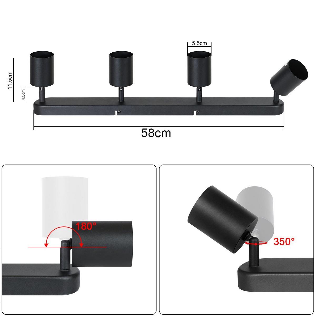 DECKENSTRAHLER Freiheit 4-flammig 58/7/14 cm - Schwarz, Metall (58/7/14cm) - Nettlife