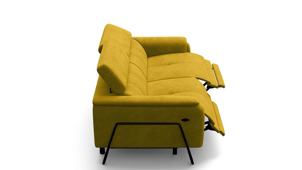 RELAXSOFA RODEN 3-Sitzer mit 2 Relax, dunkegelb, Veloursstoff - Gelb, Holz/Textil (194/82/103cm) - Wozimo
