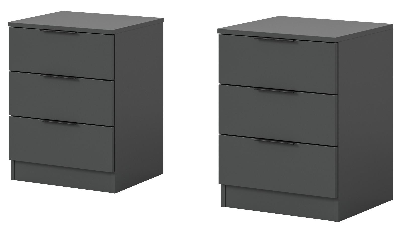 NACHTTISCH 2er Set grau 45 x 60 cm, Nachtkommode in Komforthöhe - Schwarz/Grau, Holzwerkstoff/Kunststoff (45/60/40cm) - Inn.Furn