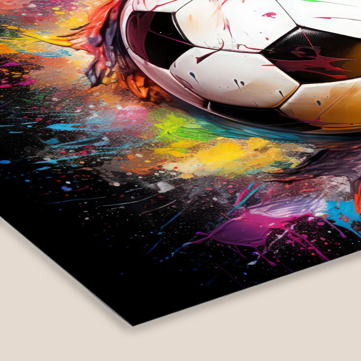 POSTER MIT RAHMENGERAHMTES BILD Fußball - Farbe - Farben - Schwarz - Weiß 120x80 cm - Weiß, Papier (120/80cm) - MuchoWow