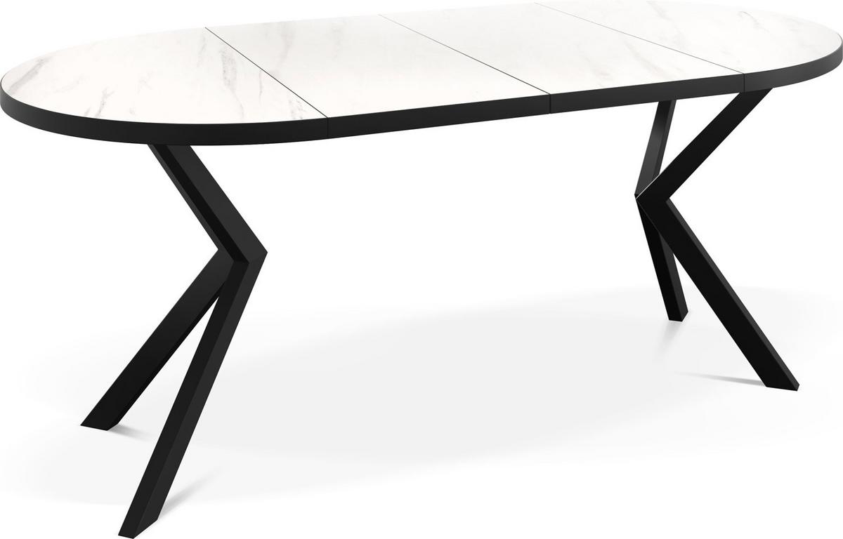 ESSTISCH Vincento runder ausziehbar, Marmor Weiß 100-180/100/76 cm - Ecru/Schwarz, Holzwerkstoff/Metall (100/180/76cm) - WFL GROUP