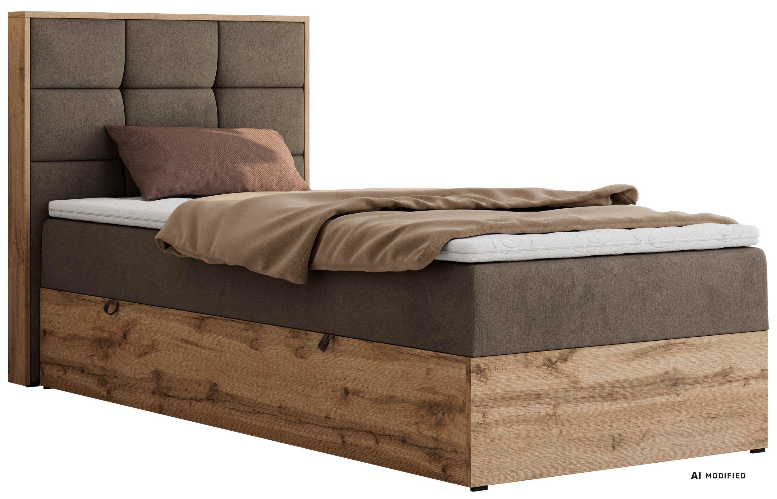 BOXBETT ALBERO 1 90/200 - Braun Velvet - Topper Visco - H4 - Links - Schwarz/Braun, Kunststoff/Textil (90/200cm) - MKS