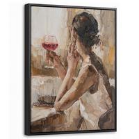LEINWAND Bilder mit Rahmen - Ölgemälde - Frau - Wein - 30x40 - Hellbraun, Textil (30/40cm) - MuchoWow