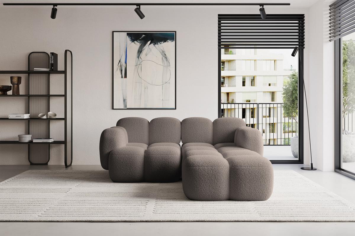 ECKSOFA modulares Sofa Rechts Miko-L1 214x205x75 Braun Bouclé - Dunkelbraun/Schwarz, Holzwerkstoff/Kunststoff (214/205cm) - ALTDECOR
