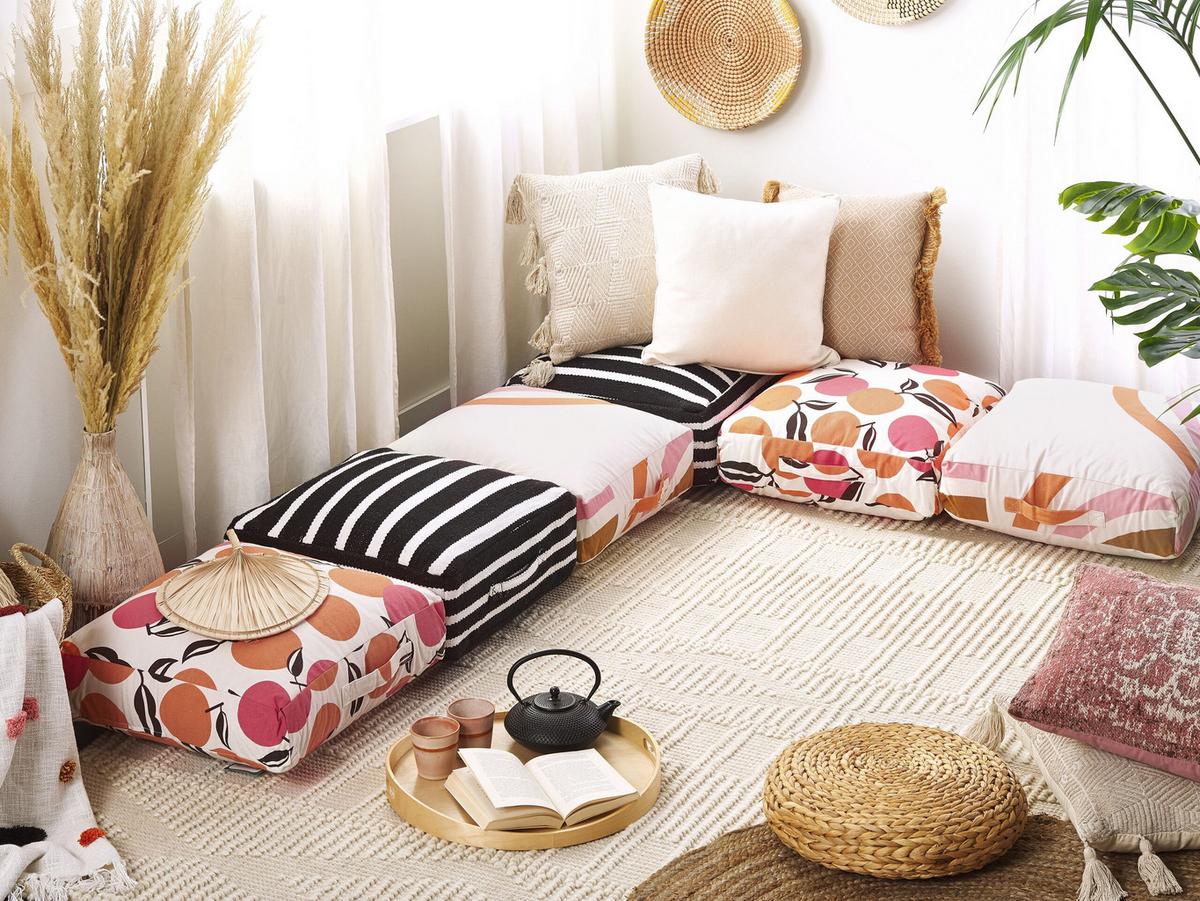 POUF Mellal 50/50/20 cm - Multicolor, Naturmaterialien/Textil (50/20/50cm) - Beliani