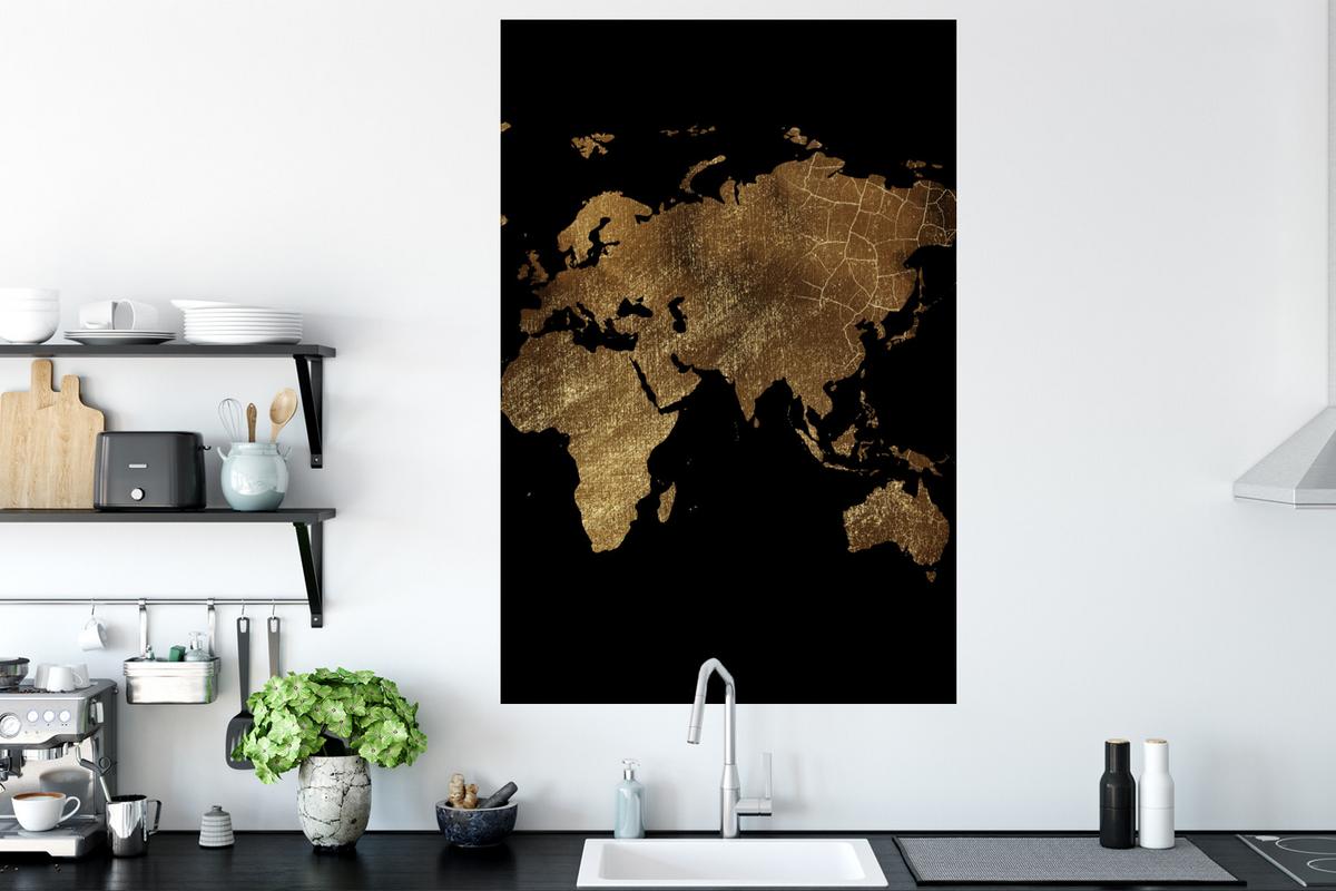 WANDTATTOO Weltkarte - Gold - Luxus - Erde - Schwarz Wandaufkleber 80x120 cm - Goldfarben, Kunststoff (80/120/0.1cm) - MuchoWow