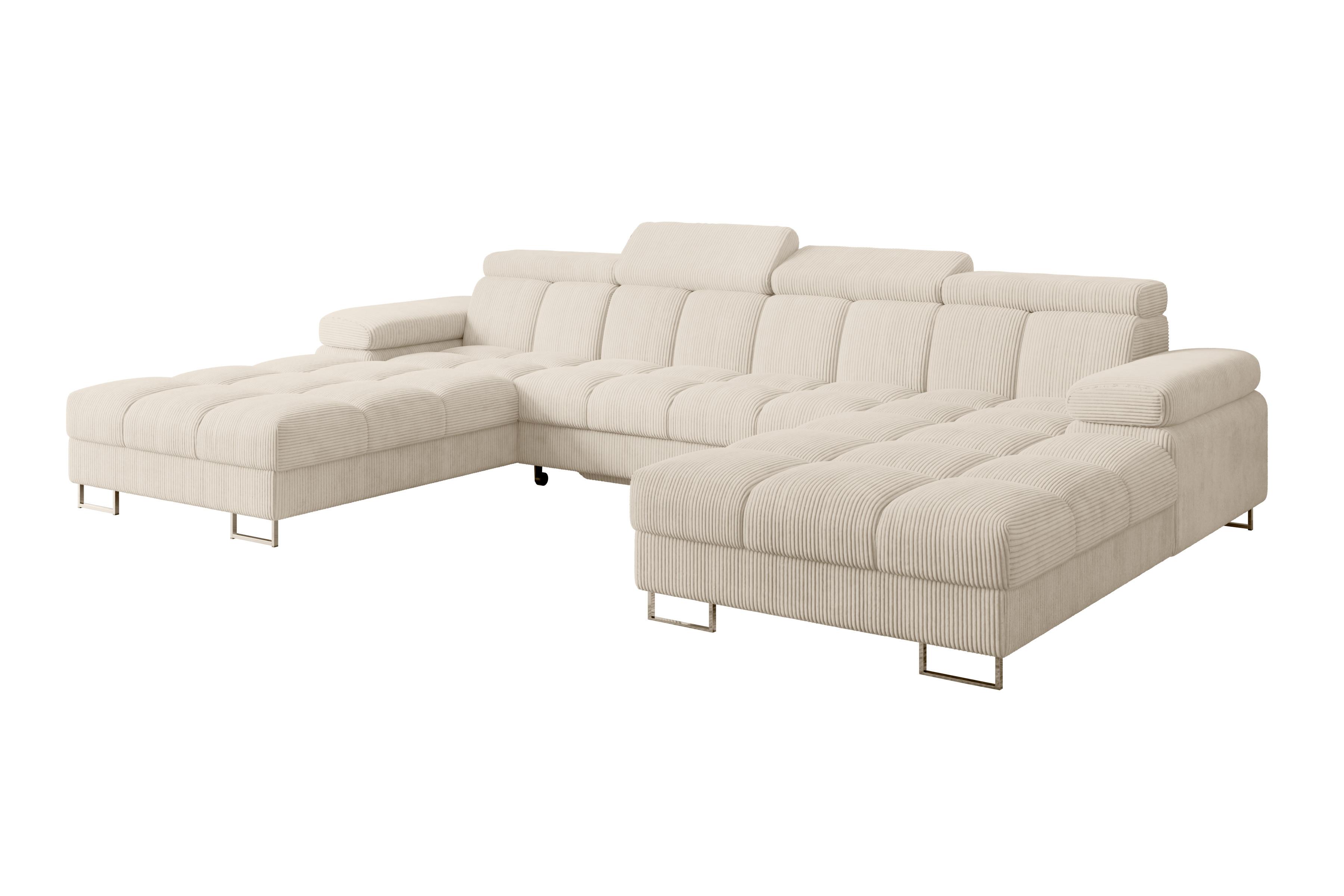 WOHNLANDSCHAFT mit Schlaffunktion und Bettkasten COMA U2 345x203x79 Beige Cord - Beige, Holzwerkstoff/Textil (345/79/203cm) - ALTDECOR