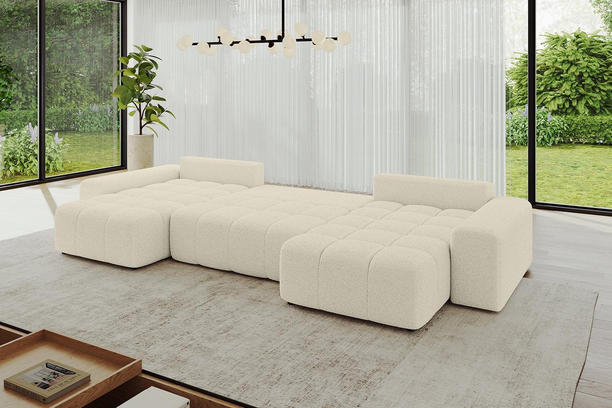 WOHNLANDSCHAFT ENIL-U 401x189x68 Beige Bouclé - Beige, Holzwerkstoff/Kunststoff (401/68/189cm) - ALTDECOR