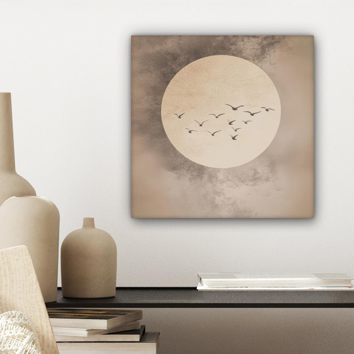 LEINWANDBILD Vogel - Beige - Japanisch Deko Wohnzimmer 20x20 cm - Taupe, Textil (20/20cm) - MuchoWow