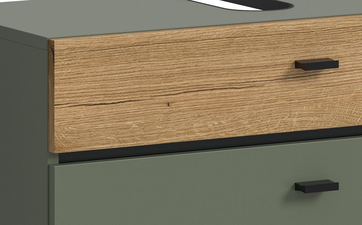 BADMÖBEL-SET grün, Evoke Eiche 5-teilig 141 cm, Komplettset in modernem Design - Eichefarben/Schwarz, Glas/Holzwerkstoff (141/191/35cm) - Inn.Furn