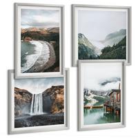 BILDER SET 4er Set - 50x50 cm & 40x60 cm Silberner Rahmen - Bergstrände Wolken Wasser - Silberfarben, Kunststoff (50/50cm) - TULUP