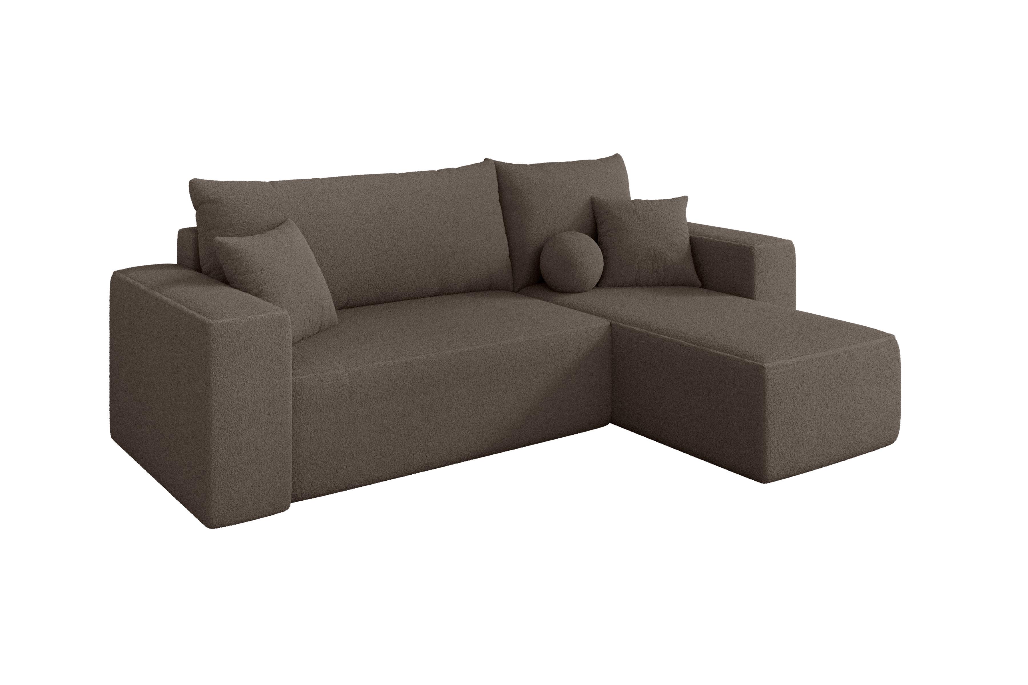 ECKSOFA mit Schlaffunktion Ottomane Rechts SENO-L 249x139x85 Braun Bouclé - Schwarz/Braun, Holzwerkstoff/Kunststoff (249/139cm) - ALTDECOR