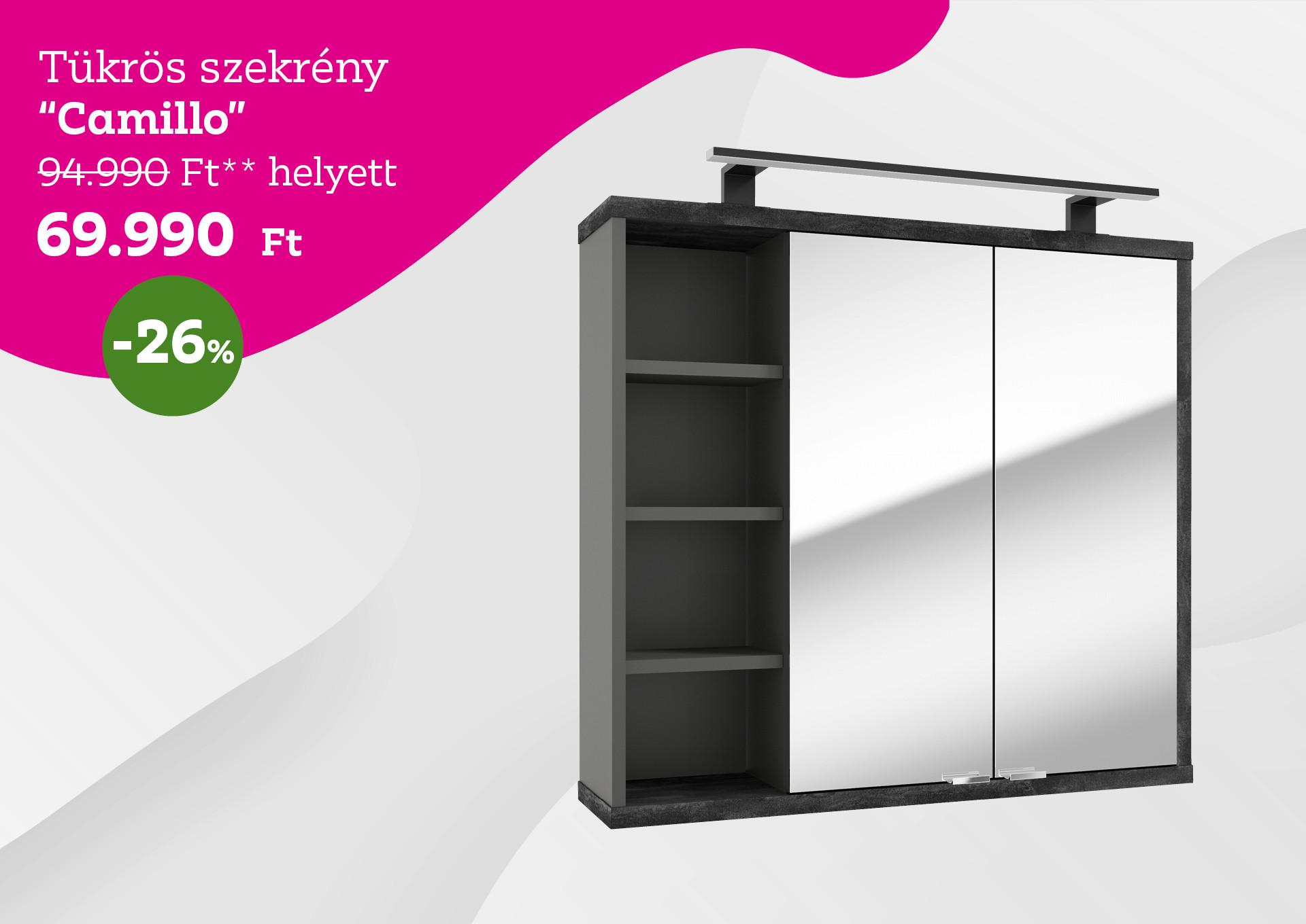 Tükrös szekrény Camillo 94990 Forint helyett 69990 Forint, kedvezmény mértéke 26%