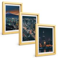BILDER SET 3er Set - 20x30 cm Goldrahmen - Bergpanorama der Stadt bei Nacht - Goldfarben, Kunststoff (20/30cm) - TULUP