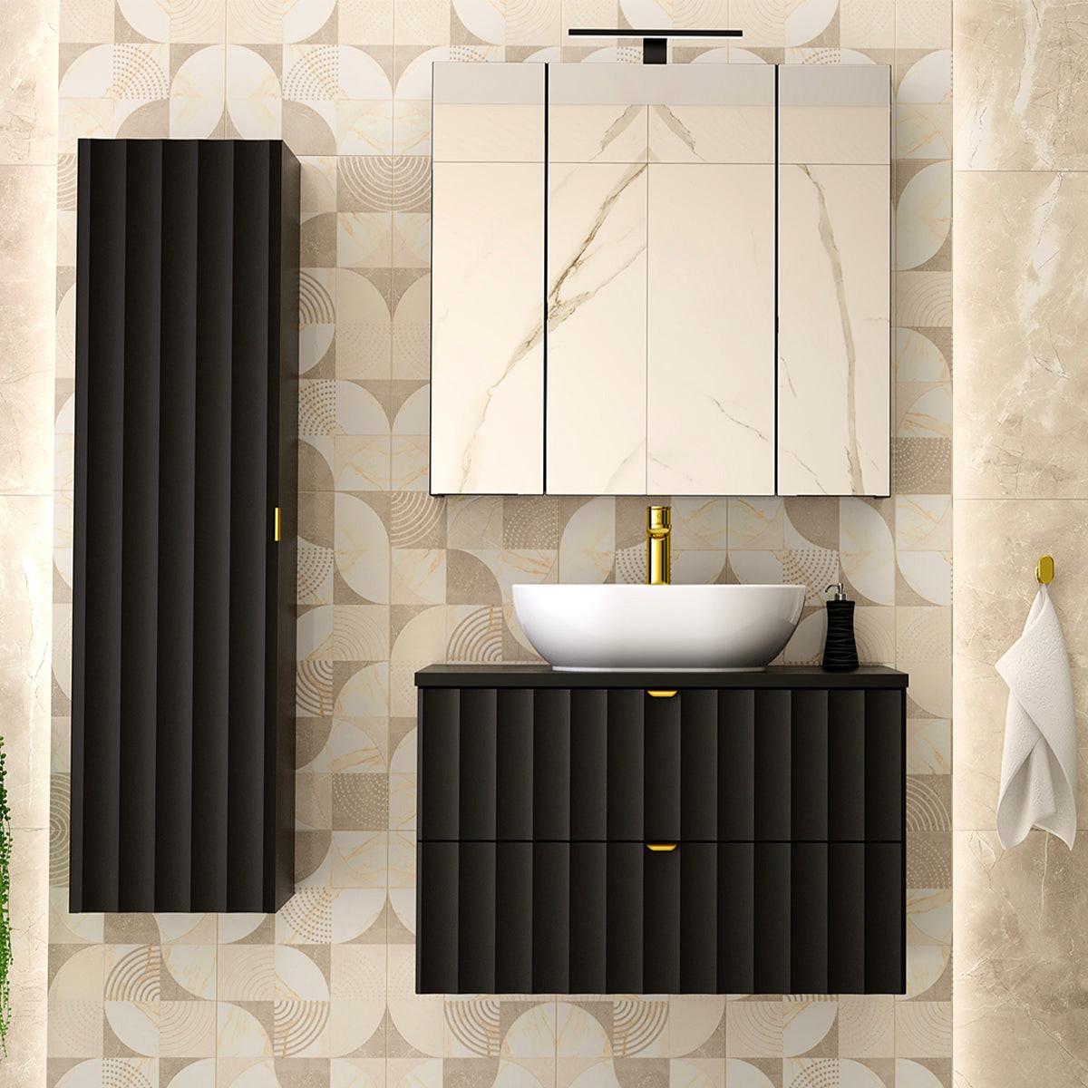 BADMÖBEL 80.6cm Lexa 2er-Set Schwarz - Schwarz, Holzwerkstoff (80.6/52.2/46.5cm) - Petits-meubles