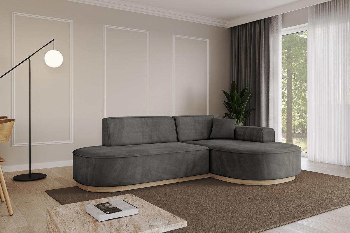 ECKSOFA Ottomane Rechts MARI-L1-v1 - 243x171x83 cm Dunkelgrau Velours - Dunkelgrau, Holzwerkstoff/Textil (171/243cm) - ALTDECOR