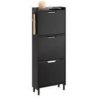 SCHUHSCHRANK mit 3 Klappen und Sensorlicht Schwarz 50x19x131cm - Schwarz, Holzwerkstoff (19/131/50cm) - SoBuy