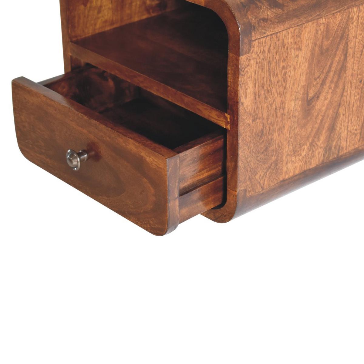 NACHTTISCH Petite, Wandmontiert, 1 Schublade, 1 offenes Fach, Braun - Messingfarben/Braun, Holz/Metall (30/25/25cm) - Artisan Furniture