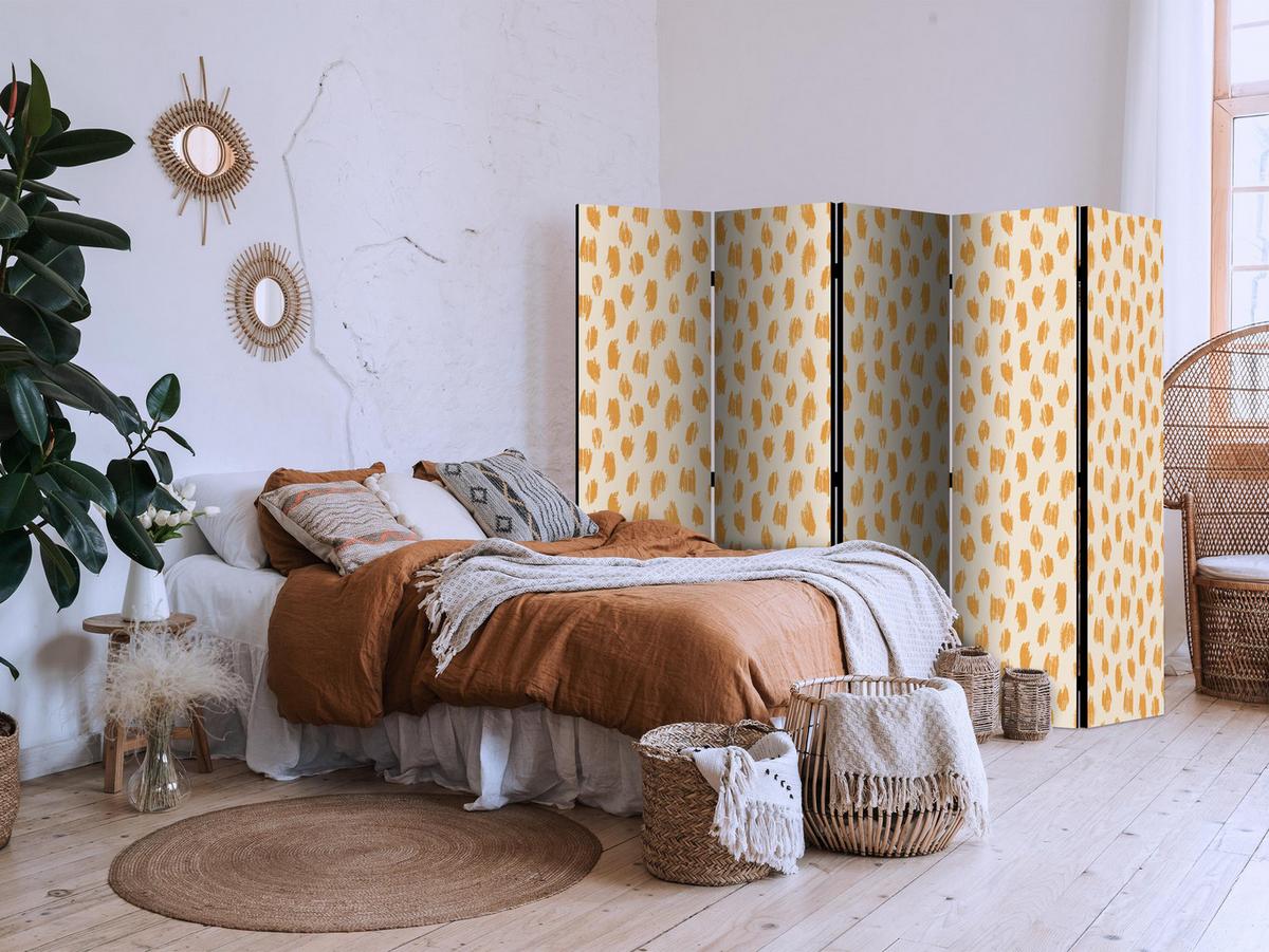 PARAVENT Beidseitig Bedruckter 5-tlg 225x172 cm Abstraktion Punkte - Orange, Holz/Textil (225/172/3cm) - Muralo