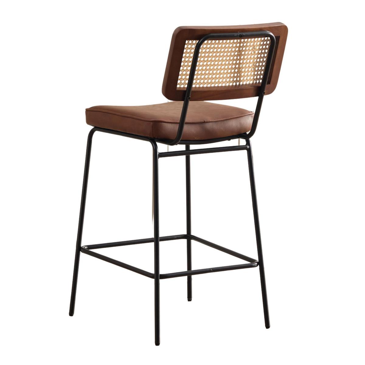 BARHOCKER 2er-Set Vintage PU-Leder Rattan-Optik Holz & Metall - Braun, Leder (46.2/96.5/59.8cm) - Urban Meuble