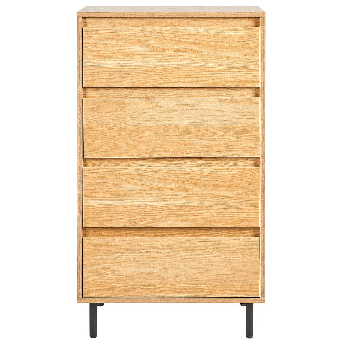 KOMMODE 4 Schubladen Hellholz Nikea - Hellbraun/Schwarz, Holzwerkstoff (60/104/40cm) - Beliani