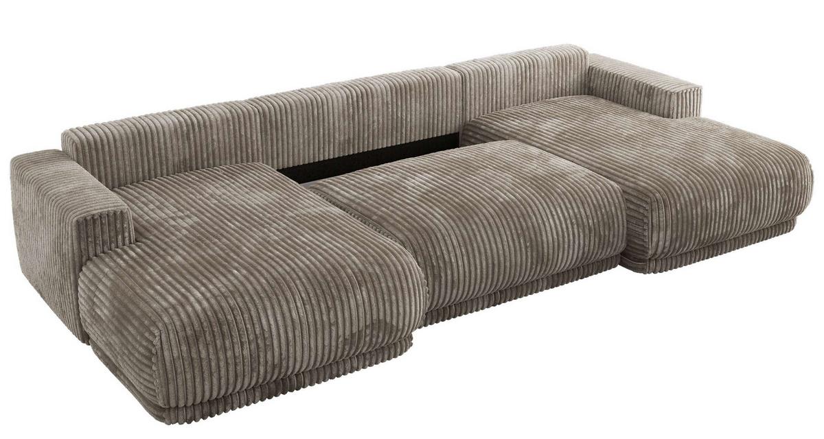 WOHNLANDSCHAFT RINA U Hellbraun Cord - Hellbraun/Schwarz, Kunststoff/Textil (360/85/170cm) - MKS