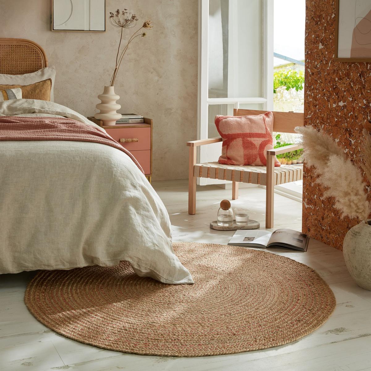JUTETEPPICH handgewebt EDEN, einfarbig, Braun-Rosa, Ø 180 cm - Braun/Rosa, Naturmaterialien (180/180cm) - KADIMA DESIGN