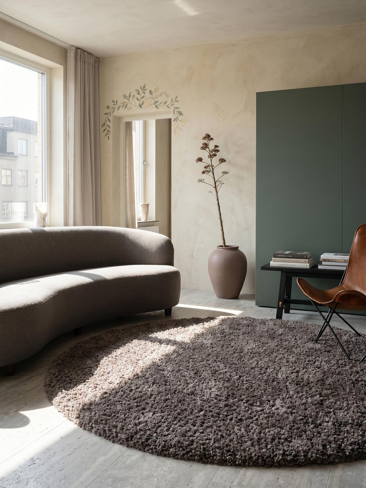 HOCHFLORTEPPICH RHEIN, einfarbig, aus Polypropylen, Taupe, Ø 160 cm - Braun, Textil (160/160cm) - KADIMA DESIGN