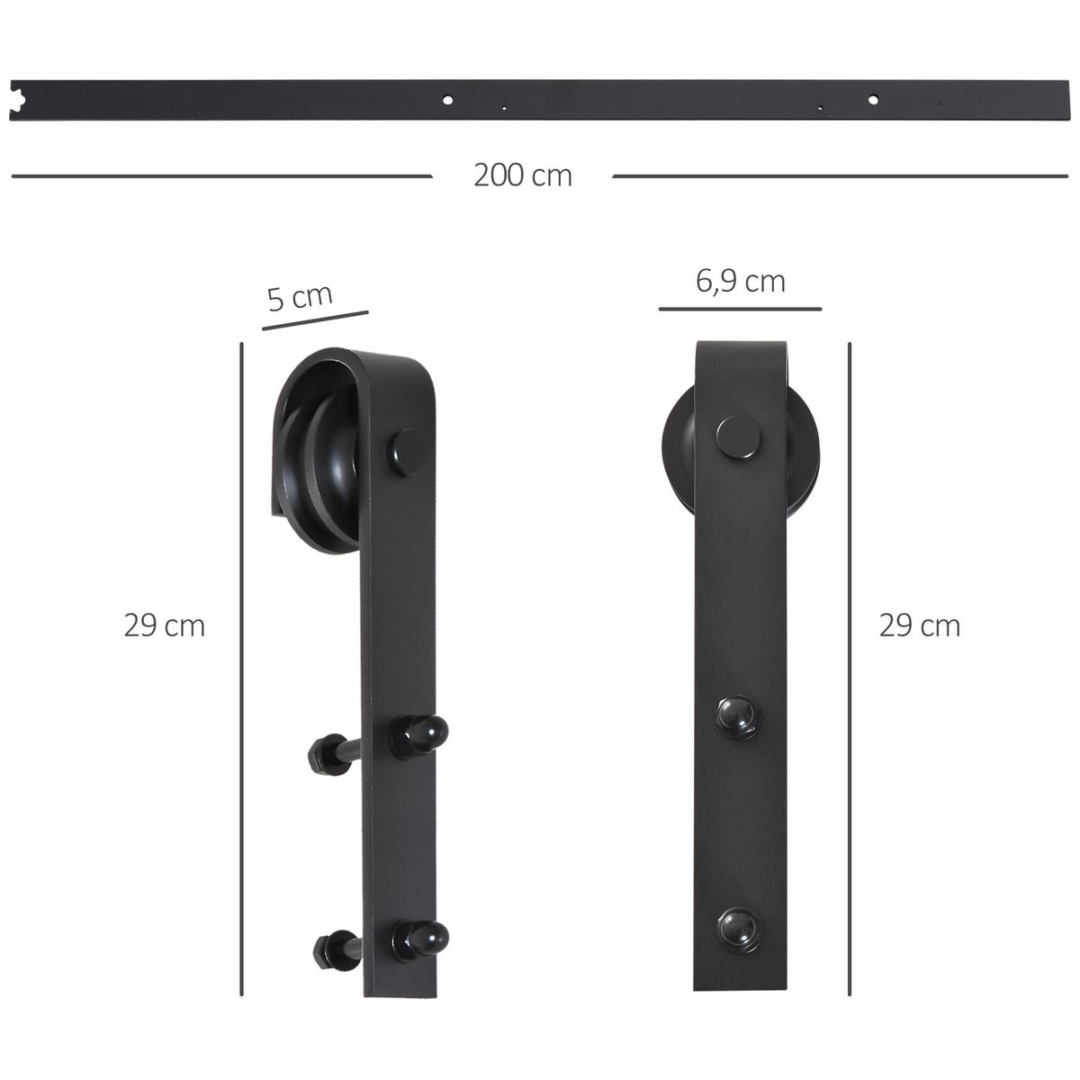 SCHIEBETÜRSYSTEM - Schwarz, Metall (4/0.6/200cm) - HOMCOM