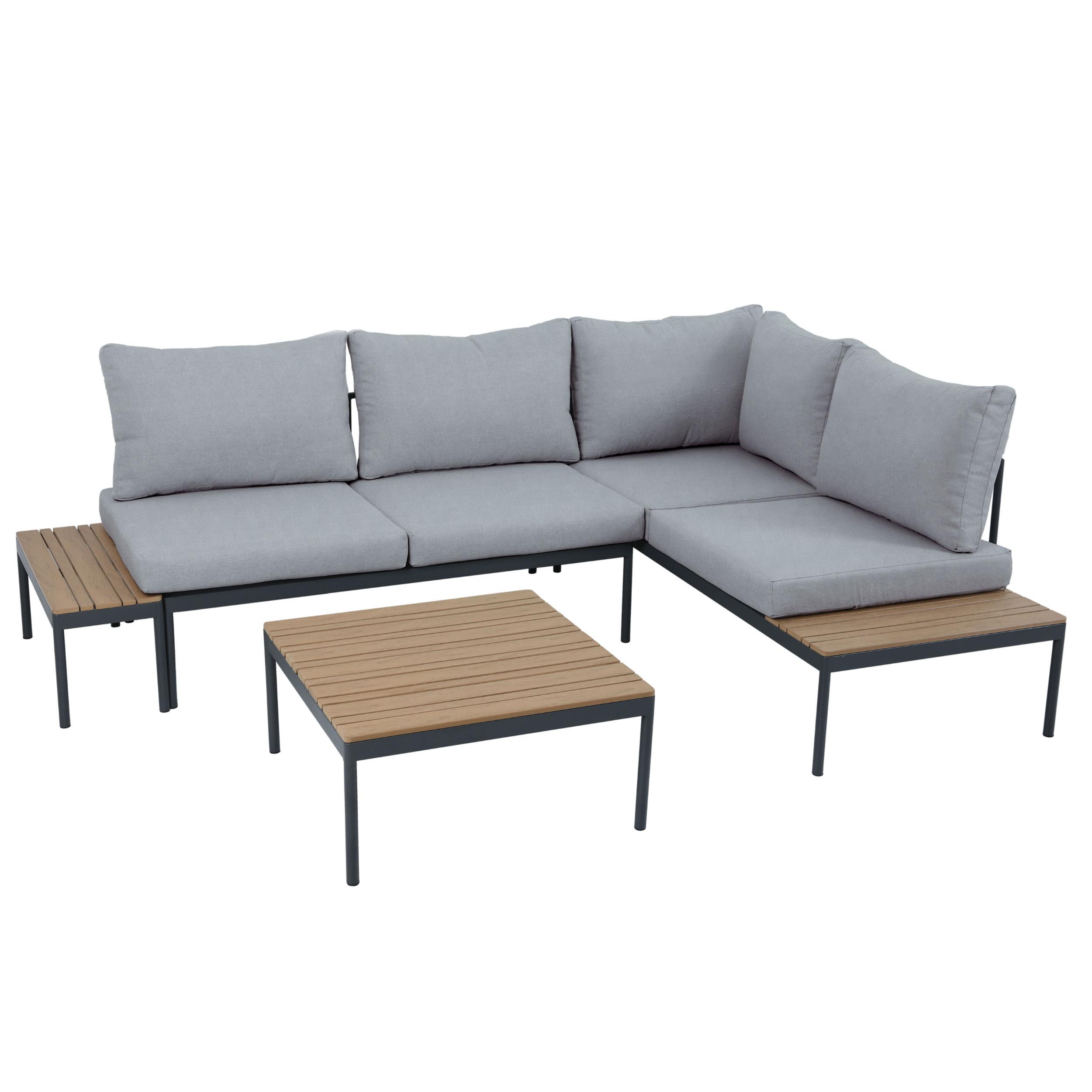 GARTENSET Livorno, modulare Bauweise , mit Ecksofa und Kaffeetisch, Metallrahmen, Hellgrau - Hellgrau, Metall - Beautysofa