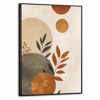 LEINWAND Bilder mit Rahmen - Formen - Rund - Blätter - Beige - 50x70 - Rostfarben, Textil (50/70cm) - MuchoWow