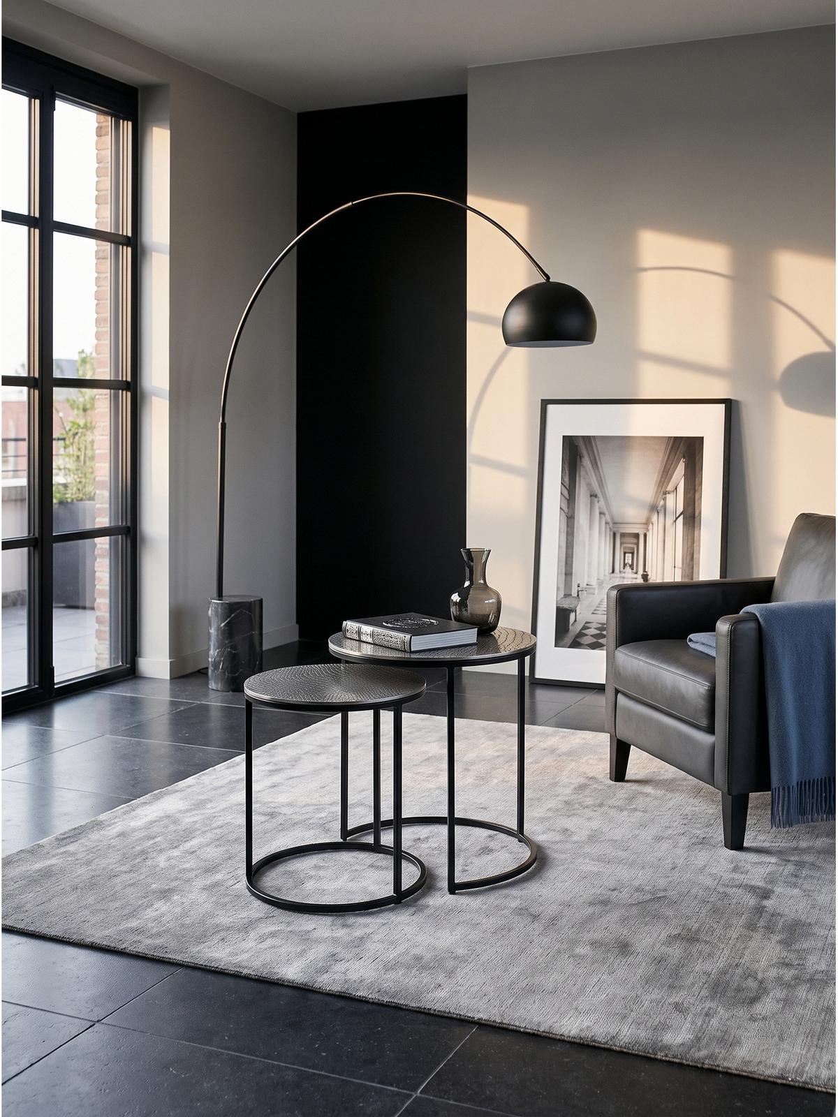 BEISTELLTISCHE 2er-Set VIENNE, Aluminium, handgefertigt, Silber, Ø 40 x 48 cm - Silberfarben/Schwarz, Metall (40/40/48cm) - KADIMA DESIGN