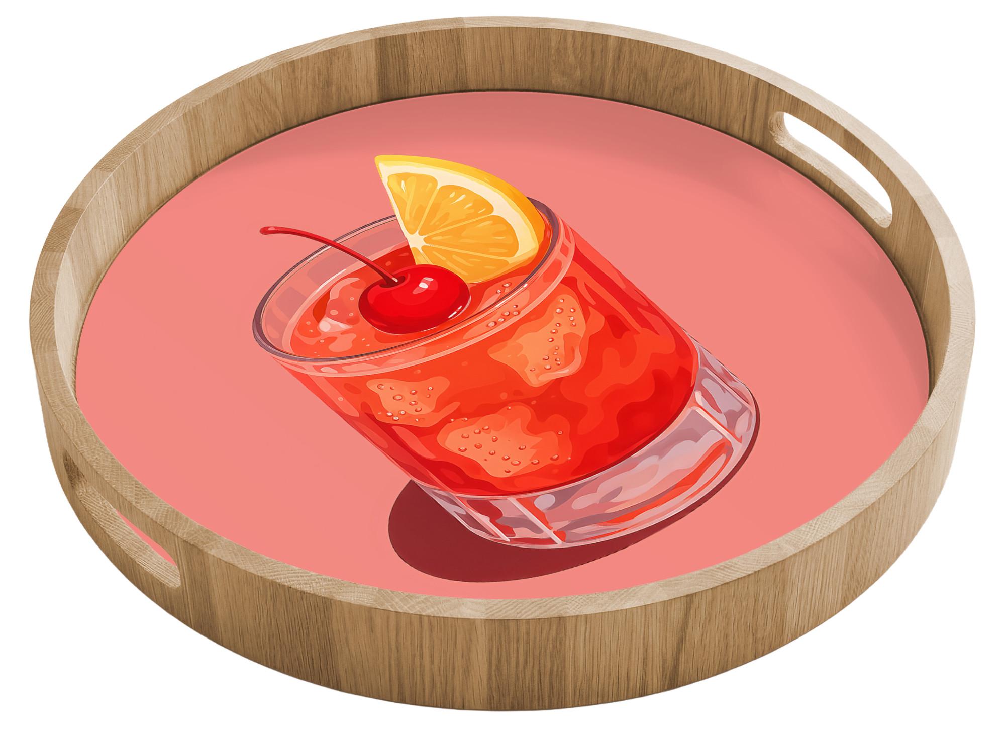TABLETT Glas - Eiswürfel - Zitrone - Kirsche 40x40 cm - Rosa, Holz (40/5/5cm) - OnlyWow