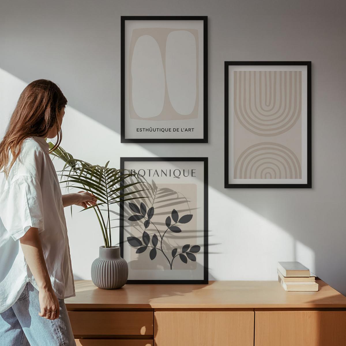 BILDER SET 3er Set - 40x60 cm Schwarzer Rahmen - Boho-Pflanzenposter - Schwarz, Kunststoff (40/60cm) - TULUP