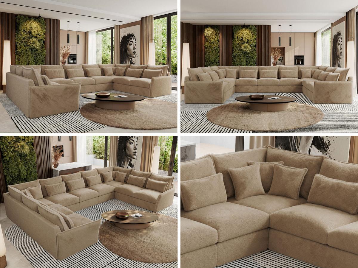 WOHNLANDSCHAFT VERSO U 9M Beige Plüsch - Beige/Schwarz, Kunststoff/Textil (442/93/270cm) - MKS