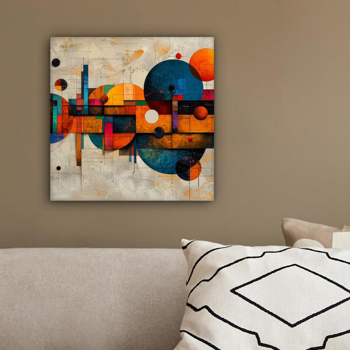 LEINWANDBILD Vintage - Moderne Kunst - Orange - Geometrische Formen Deko Wohnzimmer 20x20 cm - Multicolor, Textil (20/20cm) - MuchoWow
