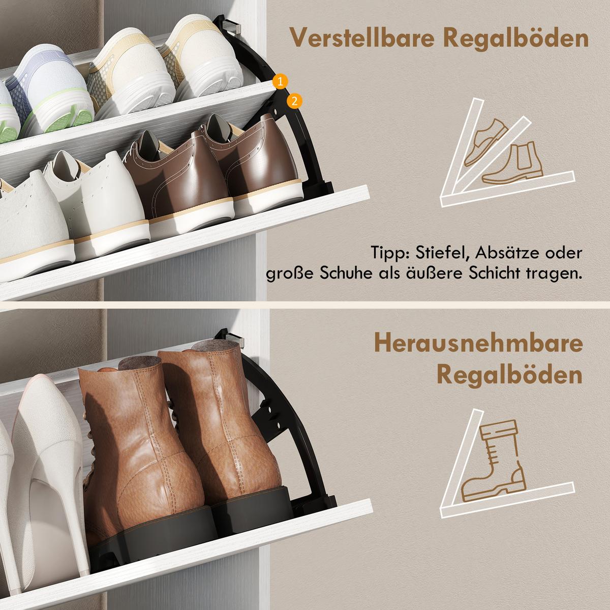 SCHUHSCHRANK aus MDF 89/25/92 cm Weiß - Weiß, Holzwerkstoff (25/92/89cm) - HOMCOM