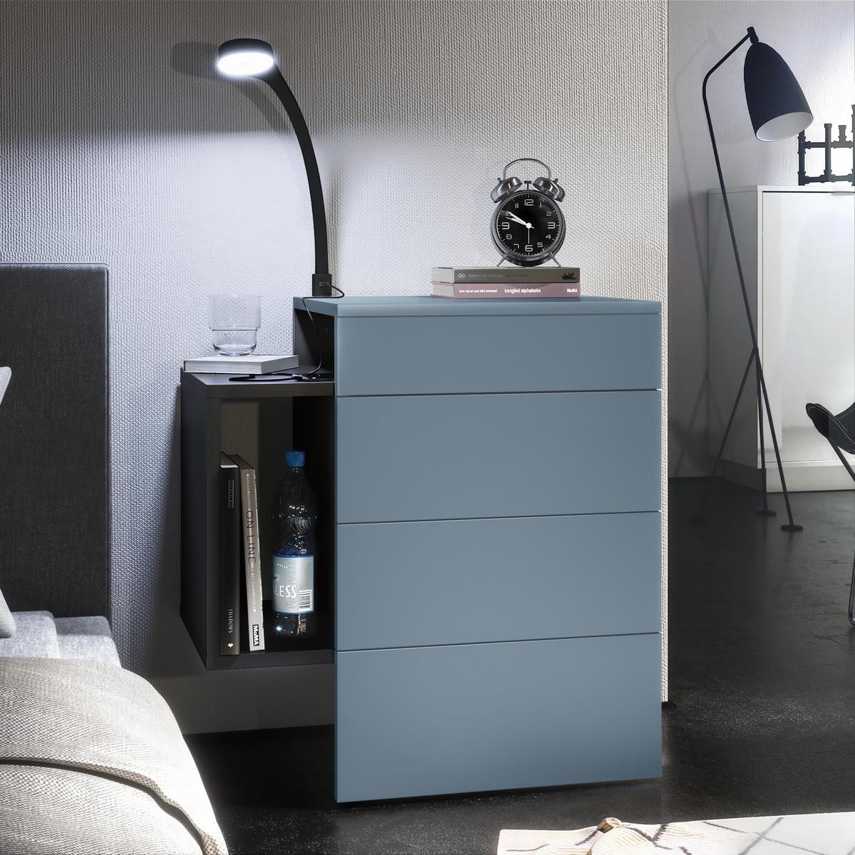 NACHTTISCH Queens Front in Denim matt - Pastellblau, Holzwerkstoff (60/63/36cm) - Vladon