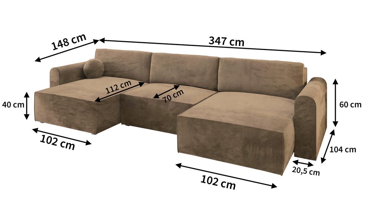WOHNLANDSCHAFT FENTO M Schwarz Velours-Stoff mit Schlaffunktion - Schwarz/Grau, Holz/Kunststoff (347/90/148cm) - MASSENO